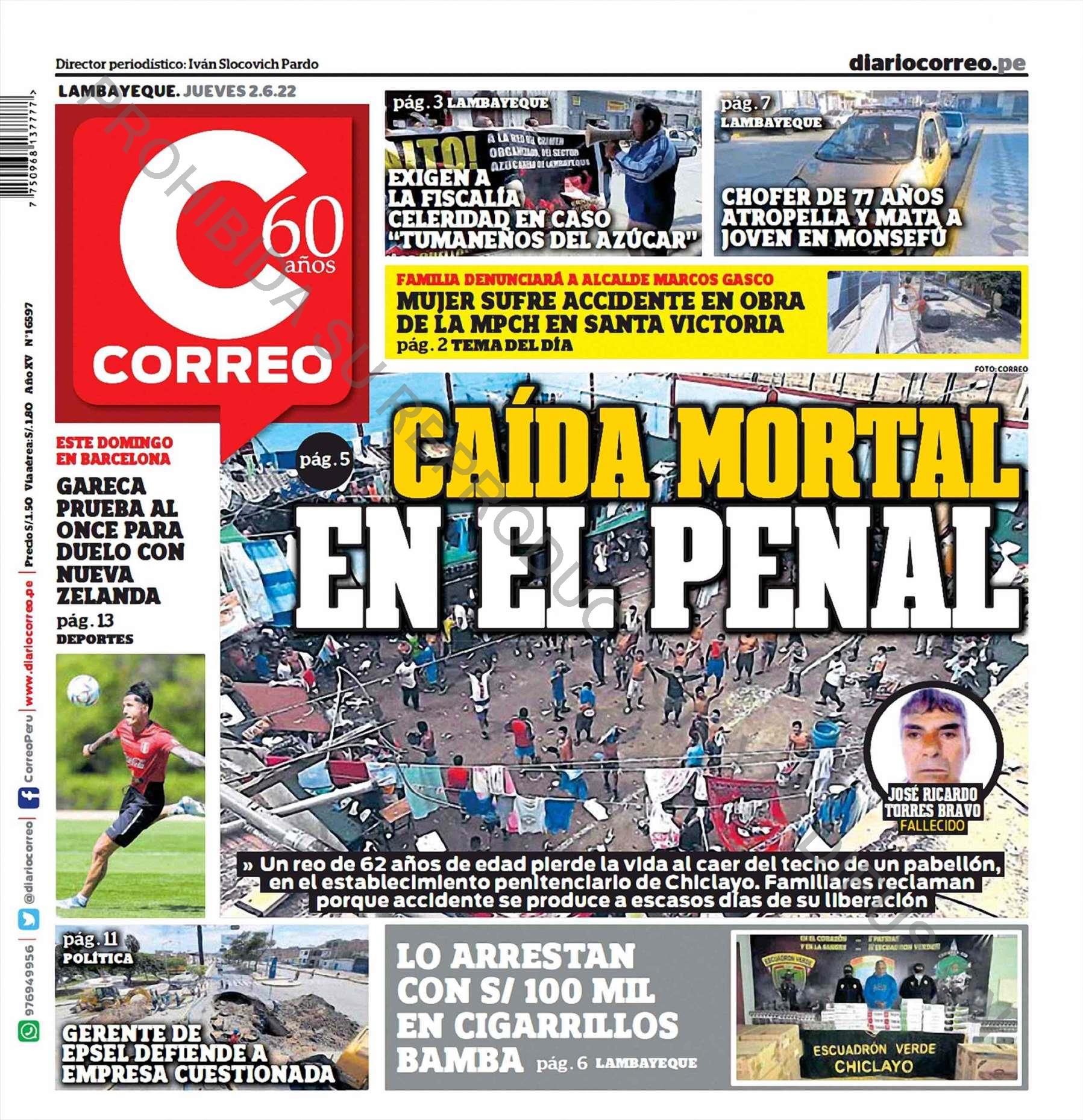 PORTADAS DE PRINCIPALES DIARIOS A NIVEL NACIONAL Y REGIONAL – JUEVES 02 DE  JUNIO 2022 – RCR Peru