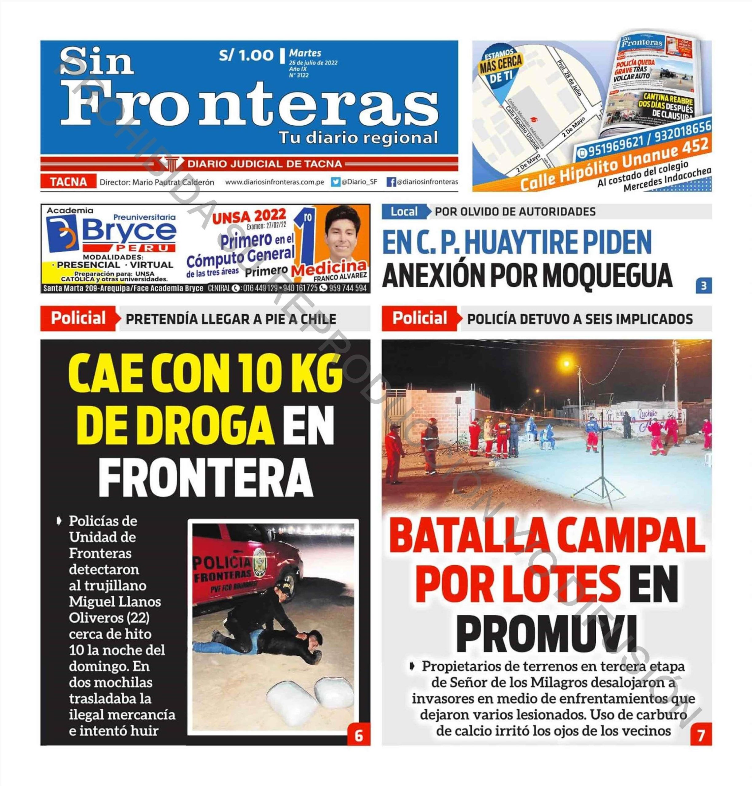 PORTADAS DE PRINCIPALES DIARIOS A NIVEL NACIONAL Y REGIONAL – MARTES 26 DE  JULIO 2022 – RCR Peru