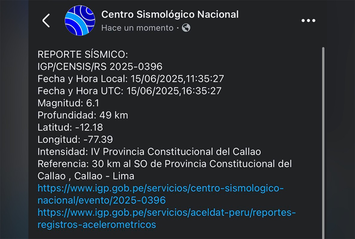 FUERTE SISMO DE MAGNITUD 6.1 ALARMA A LA POBLACIÓN EN LIMA