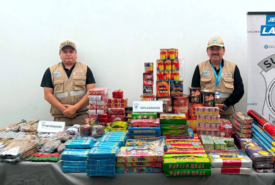 MÁS DE 190 KILOS DE PIROTÉCNICOS SON INCAUTADOS POR SUCAMEC EN MERCADOS Y AGENCIAS DE TRANSPORTE DE TRUJILLO Y CHICLAYO