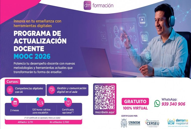 PROGRAMA DE ACTUALIZACIÓN DOCENTE MOOC 2026 INICIA CURSOS CON RESPALDO DE LA UNIVERSIDAD NACIONAL MAYOR DE SAN MARCOS